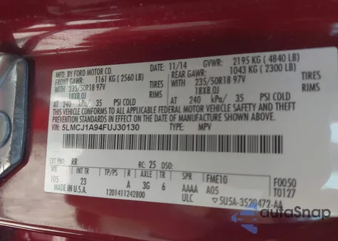 2015 Lincoln Mkc from USA, damaged, VIN 5LMCJ1A94FUJ30130